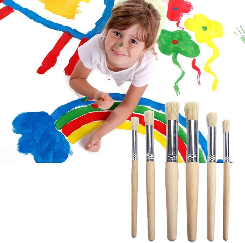 AngelReally 6 Pieces Wooden Stencil Brushes Natural Bristle Stencil Brushes for Acrylic Painting, Oil Painting, Watercolor Painting, Card Making, DIY Art Crafts Project (3 Sizes) - Image 2